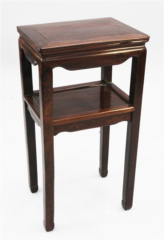 A Chinese rosewood two tier rectangular side table or urn stand, W.1ft 4.75in.